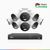 NightChroma<sup>TM</sup> NCK500 - 3K 16 Channel 8 Cameras Acme Colour Night Vision PoE CCTV System, f/1.0 Super Aperture, Active Alignment, Built-in Mic & SD Card Slot, All-Metal Housing